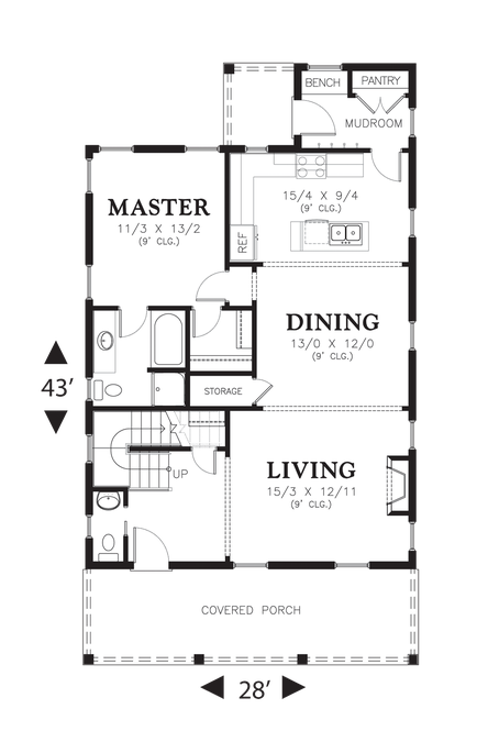 Main Floor Plan image for Mascord Jasmine-Simple Elevation, Open Floor Layout-Main Floor Plan