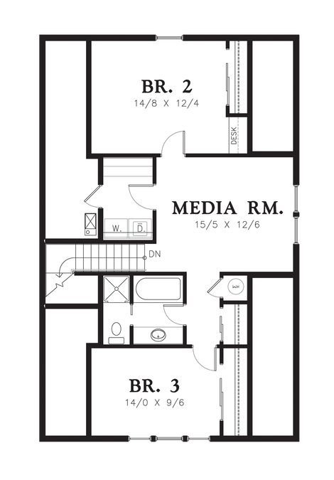 Upper Floor Plan image for Mascord Jasmine-Simple Elevation, Open Floor Layout-Upper Floor Plan