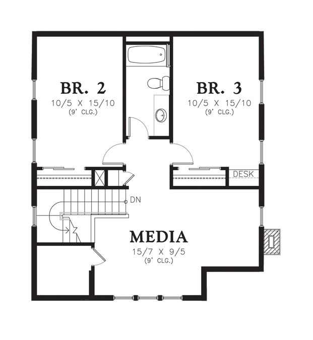 Upper Floor Plan image for Mascord Osprey-Open Floor Plan and Media Room-Upper Floor Plan