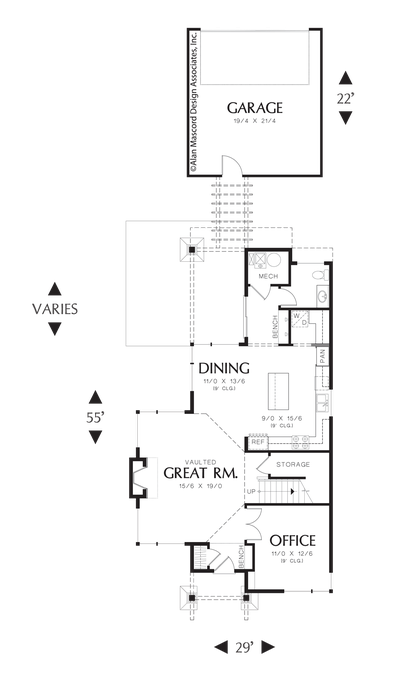 Main Floor Plan image for Mascord Darbi-Narrow Contemporary with Rear Loading Detached Garage-Main Floor Plan