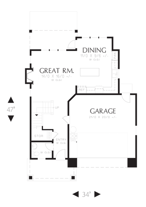 Main Floor Plan image for Mascord Halsey-Suburban Craftsman with Elegant Entry-Main Floor Plan
