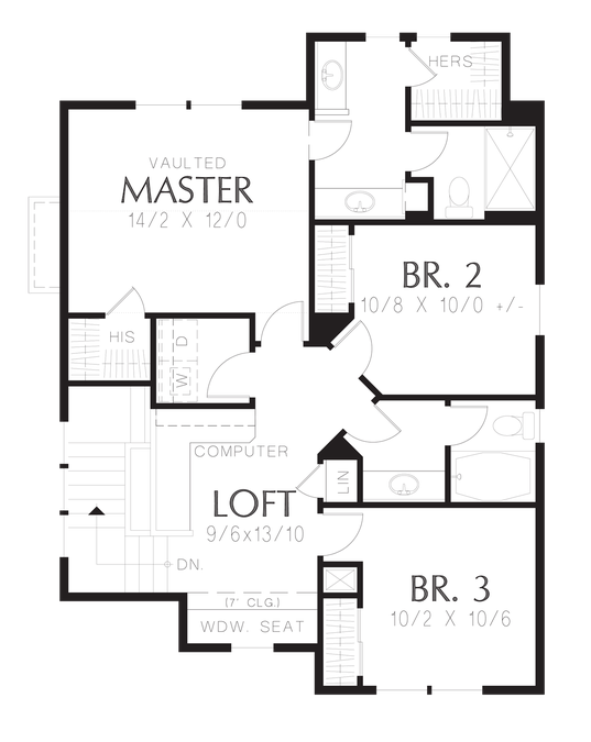 Upper Floor Plan image for Mascord Halsey-Suburban Craftsman with Elegant Entry-Upper Floor Plan