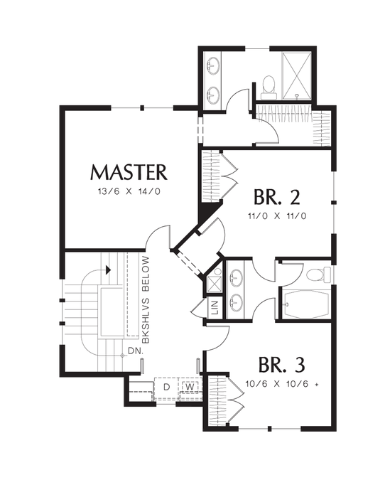 Upper Floor Plan image for Mascord Fernwood-An Adorable Cottage for You and Your Family-Upper Floor Plan
