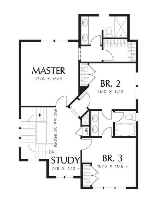 Upper Floor Plan image for Mascord Elkhead-Well Appointed Layout maximizes Space-Upper Floor Plan