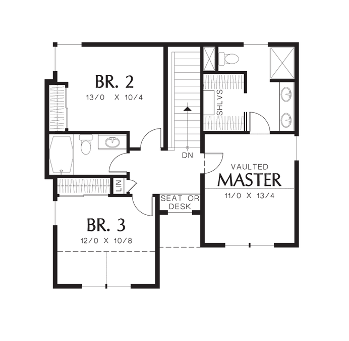 Upper Floor Plan image for Mascord Reading-Portland Industrial Style Home for Urban Lots-Upper Floor Plan