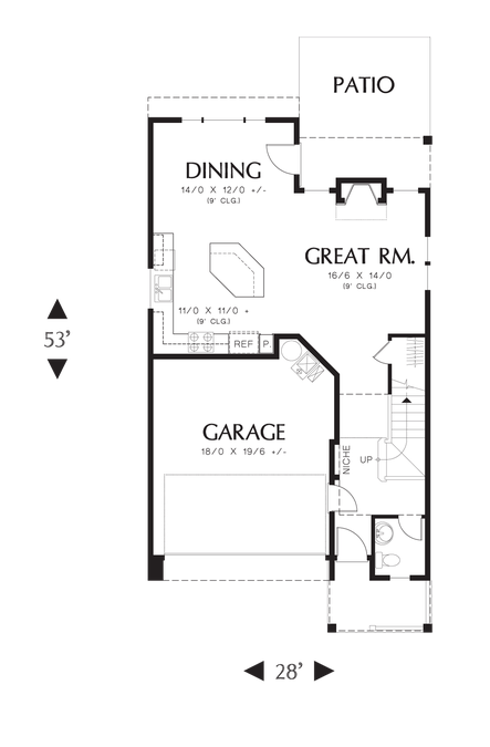 Main Floor Plan image for Mascord Gloucester-Charming Narrow Home Packed with Amenities-Main Floor Plan