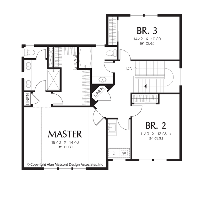 Upper Floor Plan image for Mascord Woodhouse-Stand Out in the Suburbs with Traditional Style-Upper Floor Plan