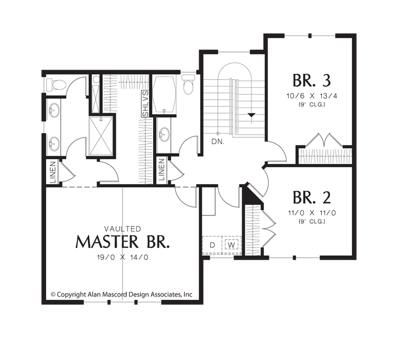 Upper Floor Plan image for Mascord Bracken Bank-Plenty of curb appeal with an alley loading garage on this house plan-Upper Floor Plan
