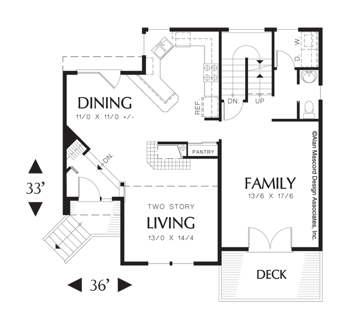 Main Floor Plan image for Mascord Everett-Multi-level Traditional Plan with Tall Arched Windows-Main Floor Plan