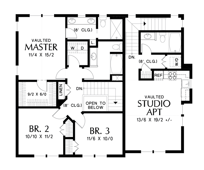 Upper Floor Plan image for Mascord Alexandria-Separate Studio Apartment over Garage-Upper Floor Plan