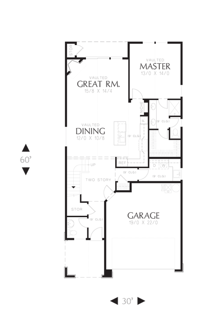 Main Floor Plan image for Mascord Barberton-Traditional Cottage with Wide Open Spaces-Main Floor Plan