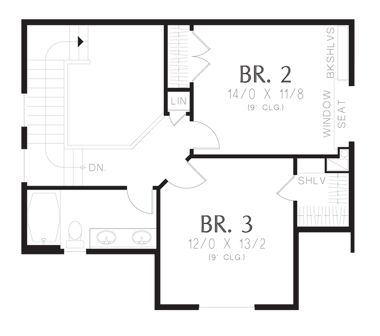 Upper Floor Plan image for Mascord Barberton-Traditional Cottage with Wide Open Spaces-Upper Floor Plan
