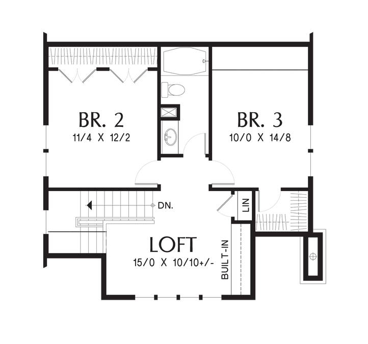 Upper Floor Plan image for Mascord Morris-Craftsman Bungalow with Open Floor Plan and Loft-Upper Floor Plan