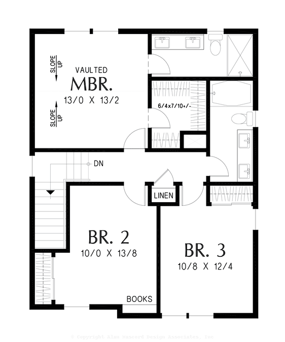 Upper Floor Plan image for Mascord Demmert-Farmhouse ideal for Infill or Urban Lots-Upper Floor Plan