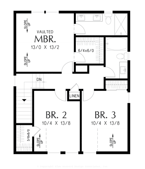 Upper Floor Plan image for Mascord Porthaven-Compact Modern Farmhouse for Urban Lots-Upper Floor Plan