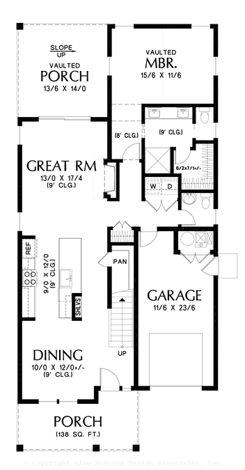 Main Floor Plan image for Mascord Lowesoft-Narrow Farmhouse that's Everything You Need-Main Floor Plan