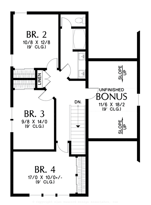 Upper Floor Plan image for Mascord Lowesoft-Narrow Farmhouse that's Everything You Need-Upper Floor Plan