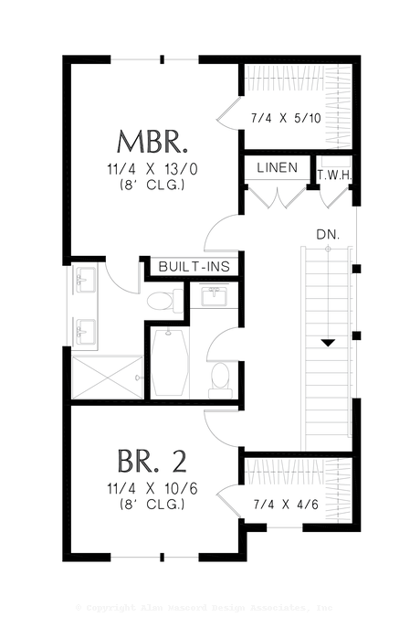 Upper Floor Plan image for Mascord Murcott-Compact Flexible Layout with Options for Change-Upper Floor Plan