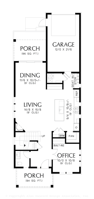 Main Floor Plan image for Mascord Oak Grove-Slim footprint that packs a narrow lot punch-Main Floor Plan