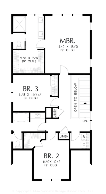 Upper Floor Plan image for Mascord Bramble-Narrow Lot Plan with Office and Great Connection to Outdoors-Upper Floor Plan