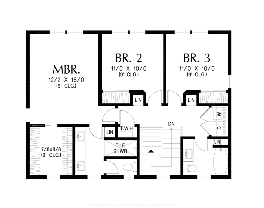 Upper Floor Plan image for Mascord Newhaven-Great Farmhouse with traditional Porch-Upper Floor Plan