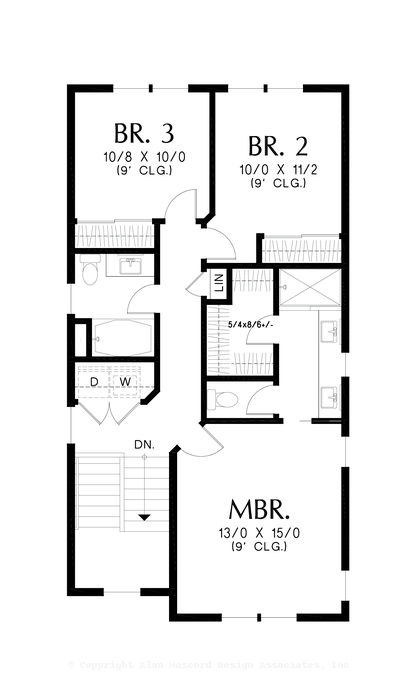 Upper Floor Plan image for Mascord Chelle-Efficient Tight Lot Plan with No Compromise on Amenities-Upper Floor Plan