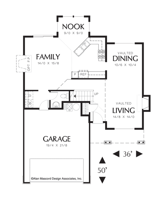 Main Floor Plan image for Mascord Donovan-Small Family Home Plan with Luxurious Master-Main Floor Plan