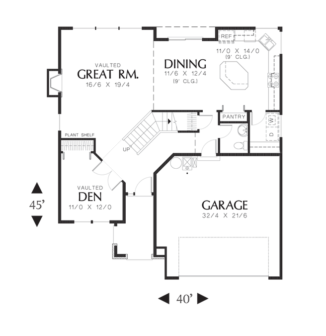 Main Floor Plan image for Mascord Larson-Classic Craftsman Home Plan with Covered Entry-Main Floor Plan