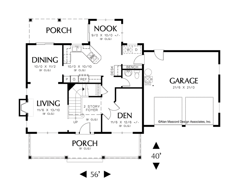 Main Floor Plan image for Mascord Mitchell-Charming and Compact Colonial Home Plan-Main Floor Plan