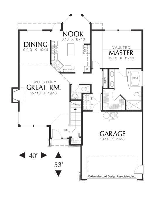 Main Floor Plan image for Mascord Seville-Two Story Traditional Great Room Plan with Fireplace-Main Floor Plan