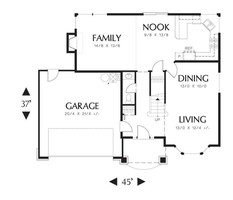 Main Floor Plan image for Mascord Stayton-Affordable Traditional Home Plan with Efficient Kitchen-Main Floor Plan