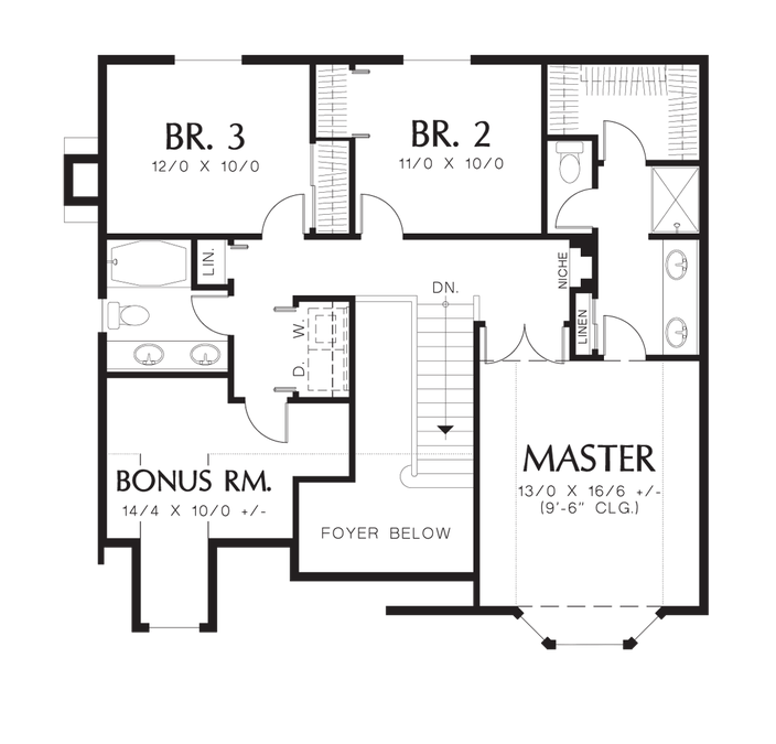 Upper Floor Plan image for Mascord Stayton-Affordable Traditional Home Plan with Efficient Kitchen-Upper Floor Plan