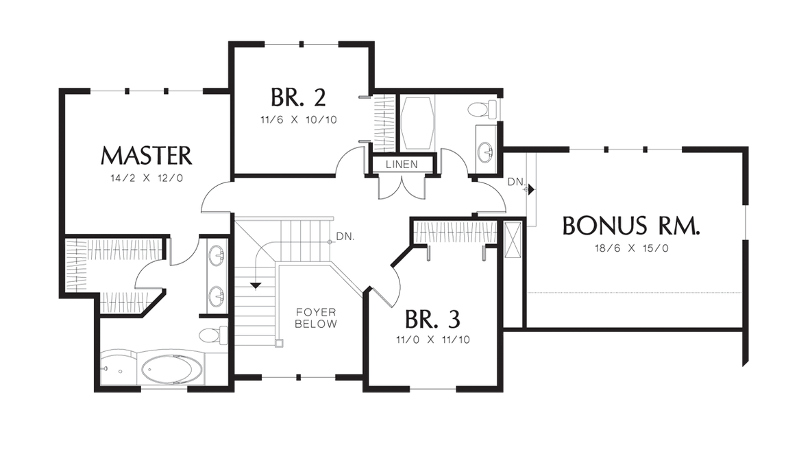 Upper Floor Plan image for Mascord Wilmington-Country Plan with Covered Veranda-Upper Floor Plan
