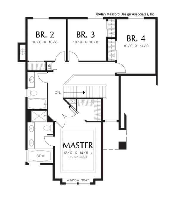 Upper Floor Plan image for Mascord Quinton-Open Contemporary Floor Plan with Hall Balcony-Upper Floor Plan