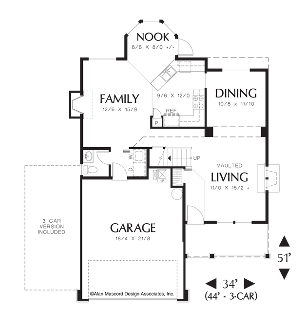 Main Floor Plan image for Mascord Ashford-Friendly Two Story Country Plan with Front Porch-Main Floor Plan