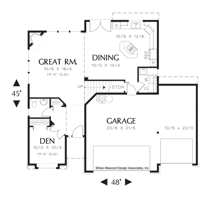 Main Floor Plan image for Mascord Coburn-Two Story Craftsman Plan with Old World Hearth-Main Floor Plan