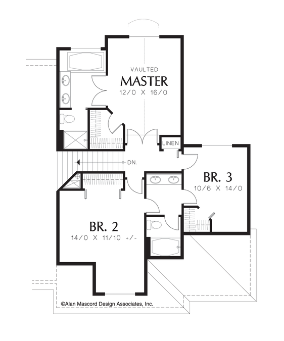 Upper Floor Plan image for Mascord Coburn-Two Story Craftsman Plan with Old World Hearth-Upper Floor Plan