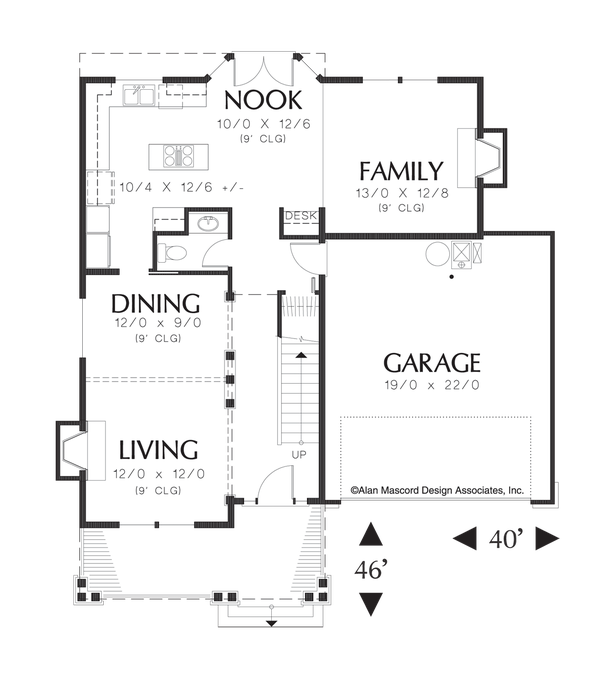 Main Floor Plan image for Mascord Clarkston-Craftsman Plan with Formal Foyer to Open Living-Main Floor Plan
