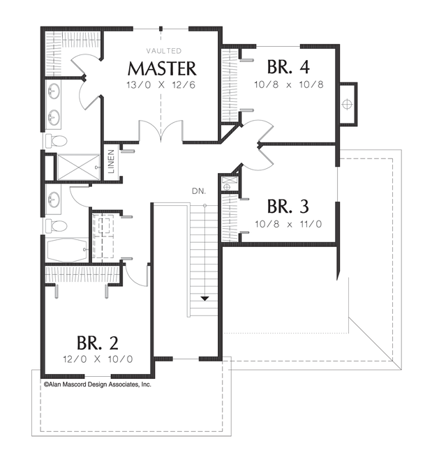 Upper Floor Plan image for Mascord Clarkston-Craftsman Plan with Formal Foyer to Open Living-Upper Floor Plan