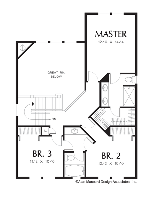 Upper Floor Plan image for Mascord Jamestown-Charming Country Style Great Room Plan with Den-Upper Floor Plan