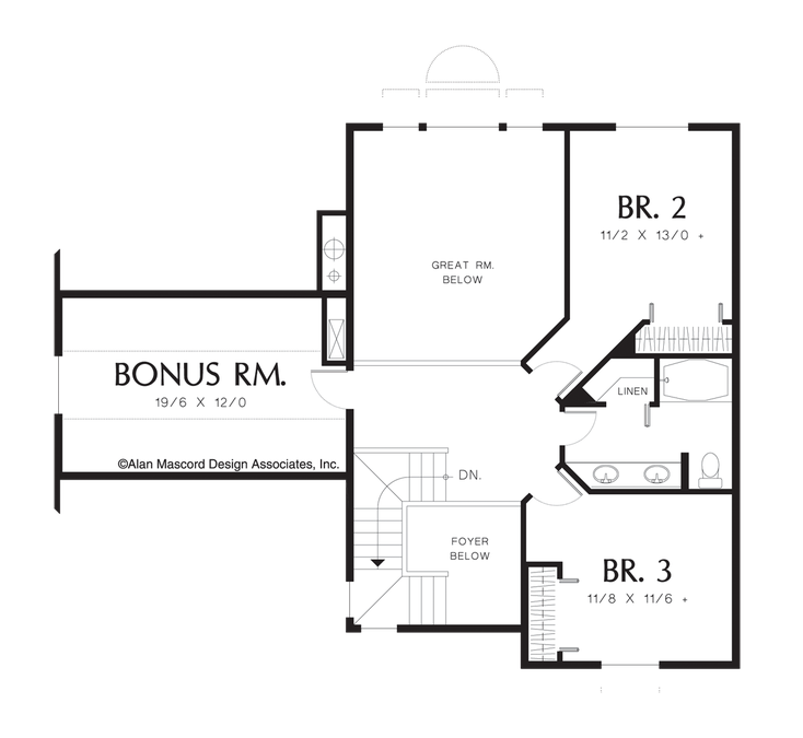 Upper Floor Plan image for Mascord Winslet-Two Story Great Room Tudor Style Plan-Upper Floor Plan