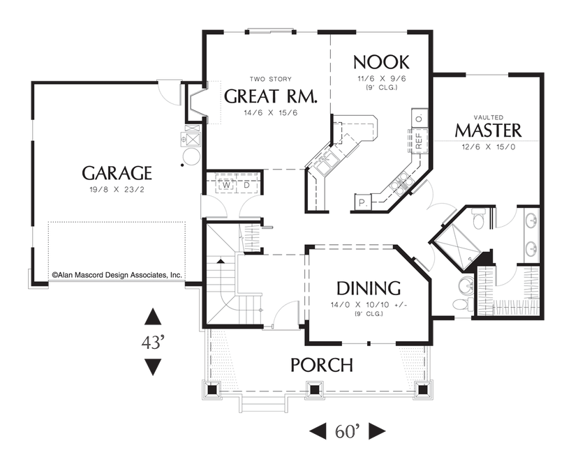 Main Floor Plan image for Mascord Mannington-Three Bedroom Country Plan with Master on Main-Main Floor Plan