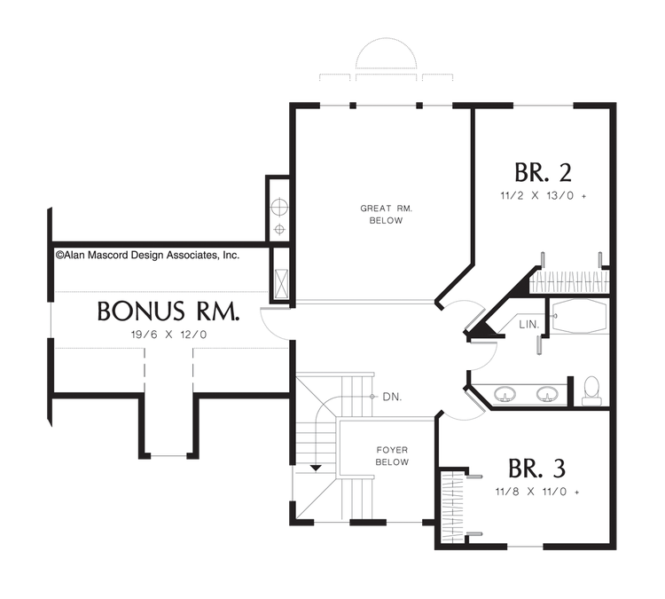 Upper Floor Plan image for Mascord Mannington-Three Bedroom Country Plan with Master on Main-Upper Floor Plan