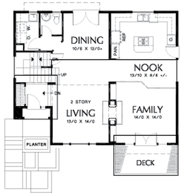 Main Floor Plan image for Mascord Barton-Flexible Contemporary Plan with Double Sided Fireplace-Main Floor Plan