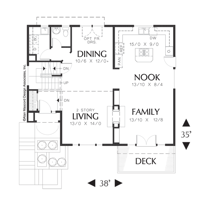 Main Floor Plan image for Mascord Newell-Sloping Lot Tri-level Plan with Loft-Main Floor Plan
