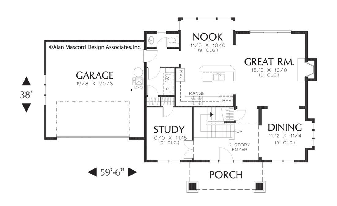 Main Floor Plan image for Mascord Cavendar-Symmetric and Grand Craftsman Style Plan-Main Floor Plan