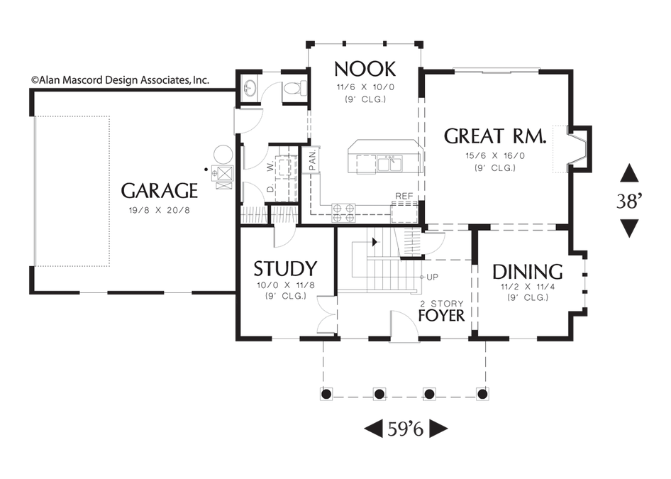 Main Floor Plan image for Mascord Wallace-Federal Style Plan with High Ceilings-Main Floor Plan