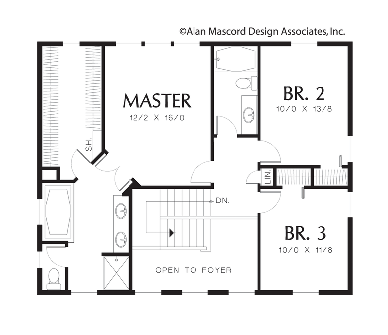 Upper Floor Plan image for Mascord Wallace-Federal Style Plan with High Ceilings-Upper Floor Plan