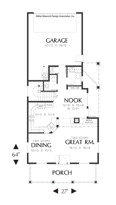 Main Floor Plan image for Mascord Cottonwood-Flowing Traditional Plan with Two Story Great Room-Main Floor Plan