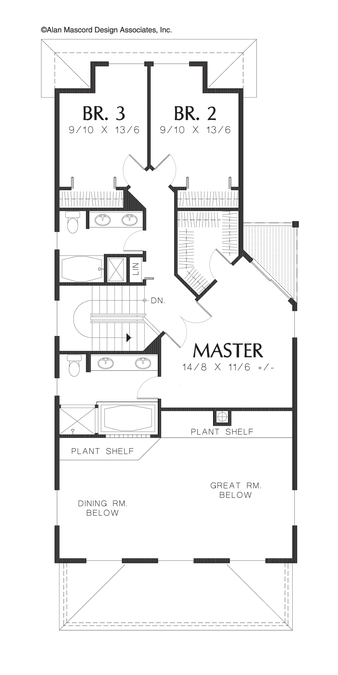 Upper Floor Plan image for Mascord Cottonwood-Flowing Traditional Plan with Two Story Great Room-Upper Floor Plan